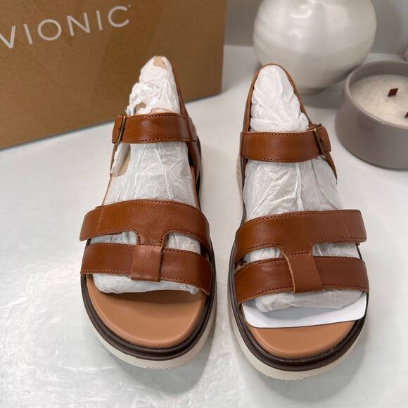 Vionic Solana Leather Strappy Platform Sandal Tan Buckle J4525L1200 Women 6W NWB - Picture 5 of 10